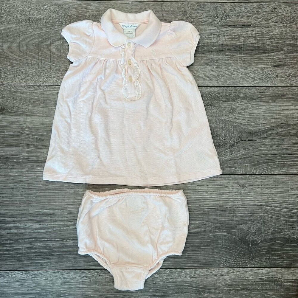 Ralph Lauren Baby Girl Dress Set size 6M Pastel Pink Collar Lace Buttons